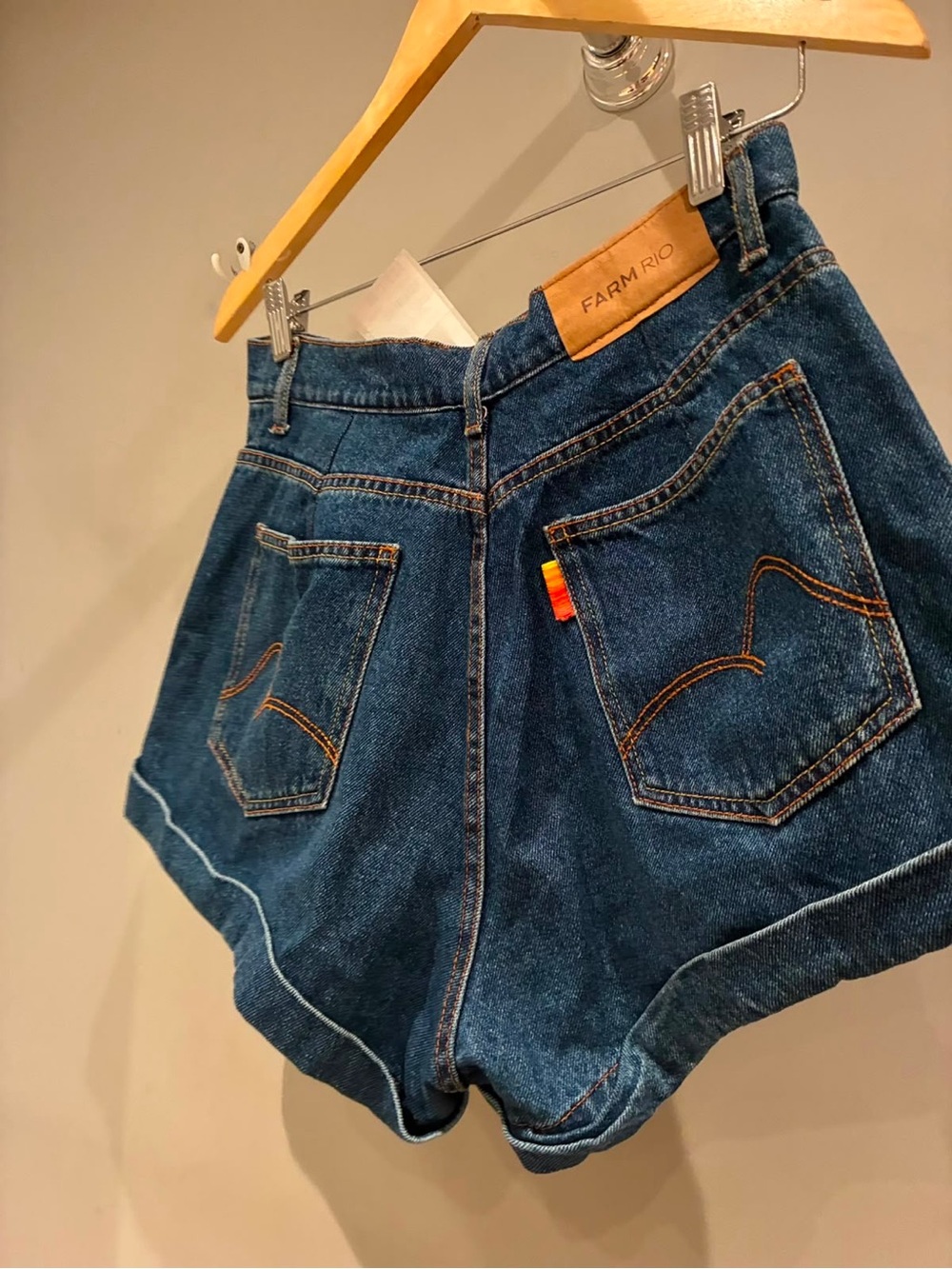 FARM Rio High-Waisted Denim Shorts – Size 42 BR / US 10